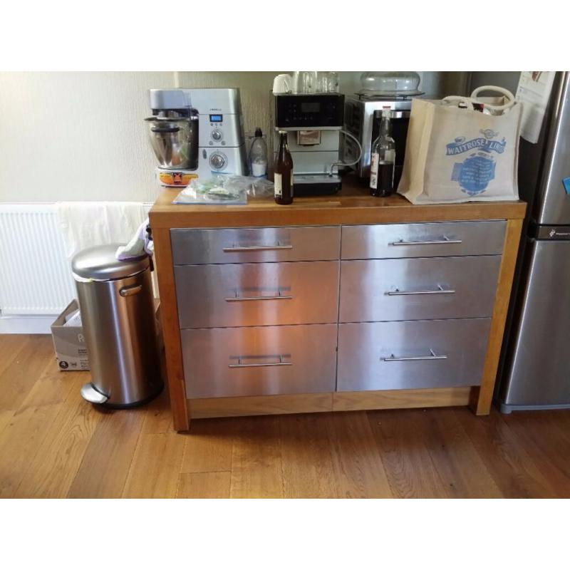 Used oak kitchen island (incl 6 pull out boxes stainless steel) IKEA