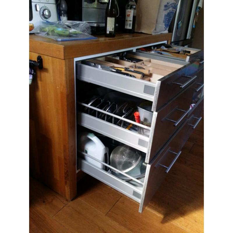 Used oak kitchen island (incl 6 pull out boxes stainless steel) IKEA