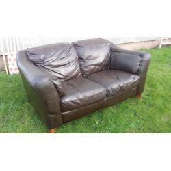 Brown leather two seater sofa