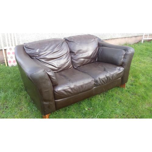 Brown leather two seater sofa