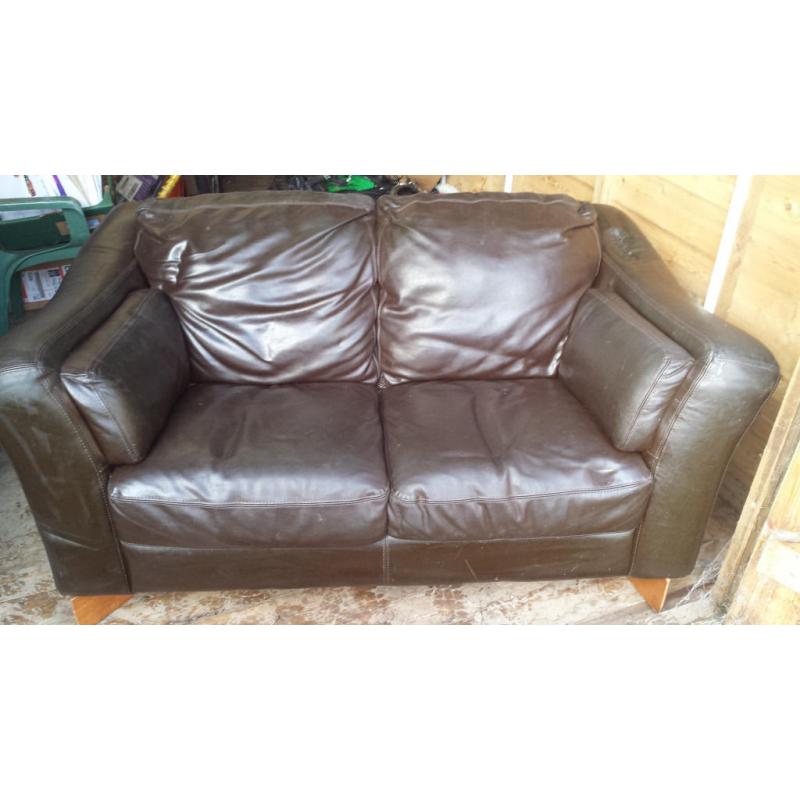 Brown leather two seater sofa