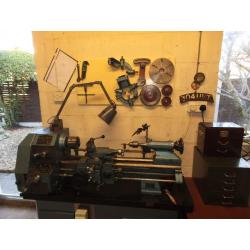 denford viceroy metal turning lathe, power feeds and accessories