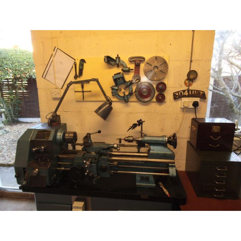 denford viceroy metal turning lathe, power feeds and accessories