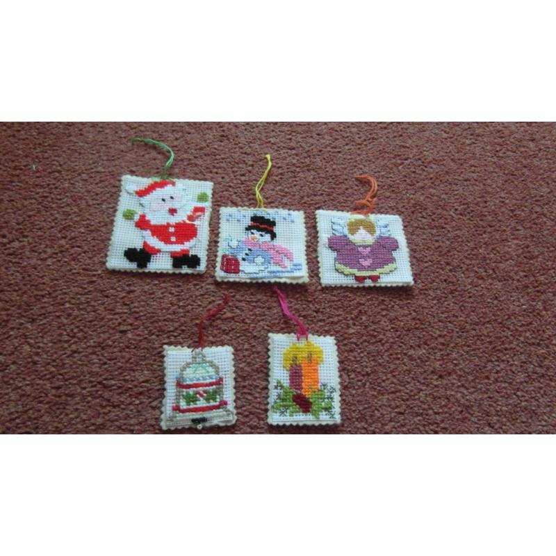 5 Handmade Cross Stitch Christmas Decorations