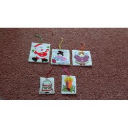 5 Handmade Cross Stitch Christmas Decorations