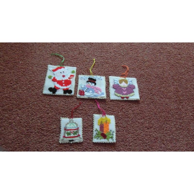 5 Handmade Cross Stitch Christmas Decorations