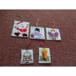 5 Handmade Cross Stitch Christmas Decorations