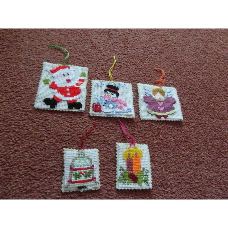 5 Handmade Cross Stitch Christmas Decorations