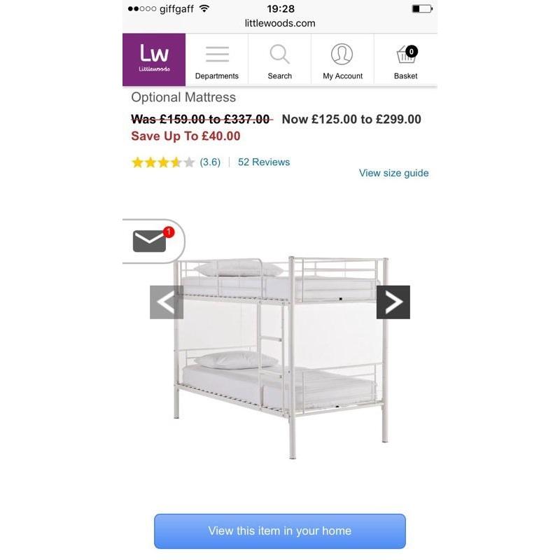 White metal framed bunk beds no mattresses