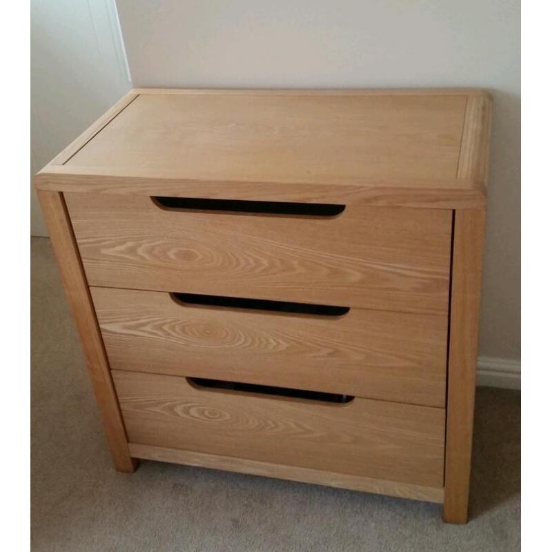 Next oak effect 3 drawer chest of drawers