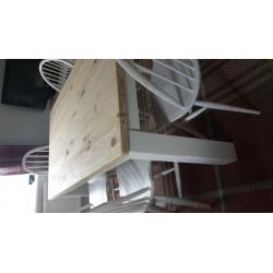 Large rustic pine table and 6 chairs