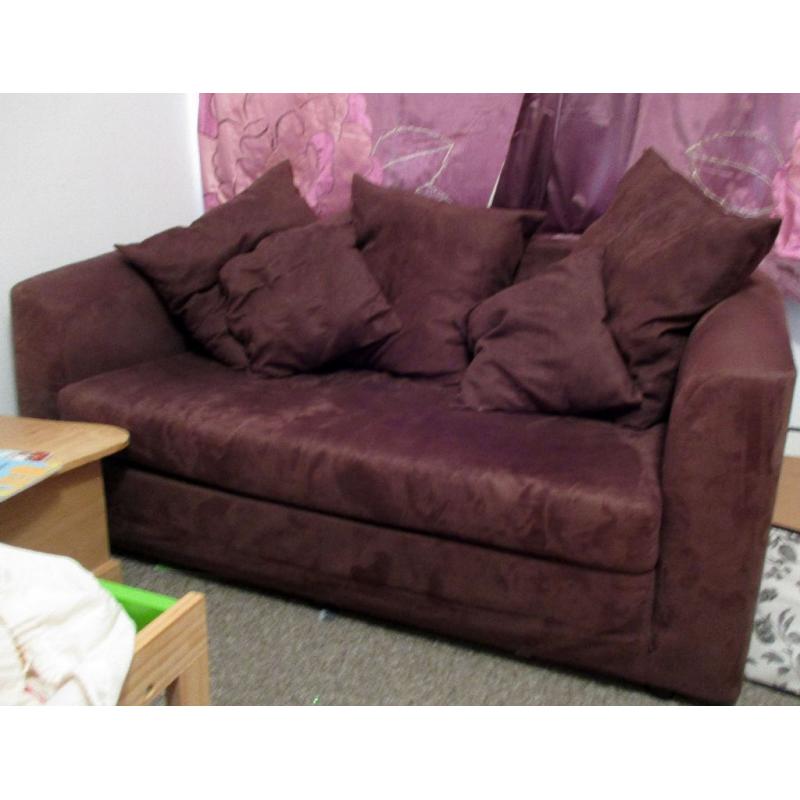 Sofa Bed, 2 seater brown Suede