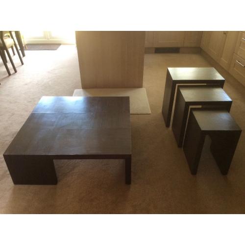 Black/dark brown hardwood coffee table + nest of tables (same wood)