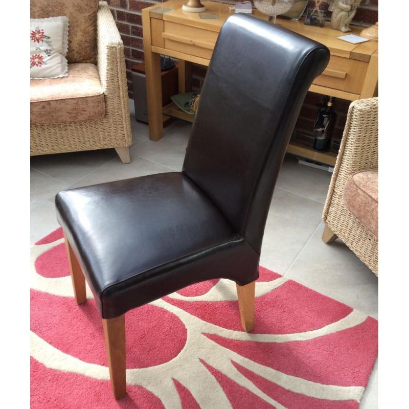 Dark Brown Leather Dining Chairs (4)