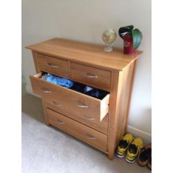 Solid Oak Chests (2), matching bedside chests (2) - set or individual pieces