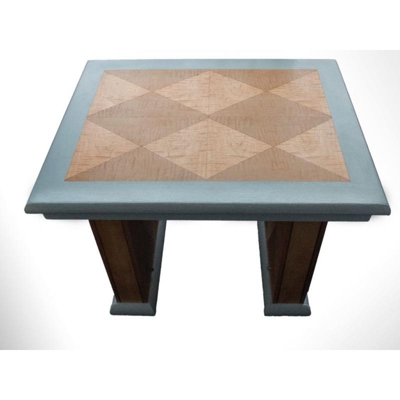 Reclaimed vintage pine table with duck egg border