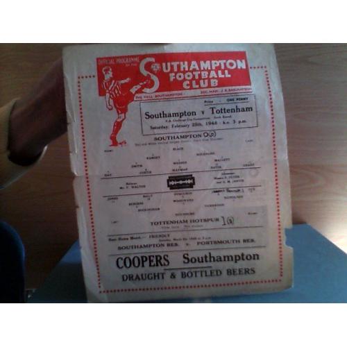 FA CUP 6th ROUND FOOTBALL PROGRAMME SOUTHAMPTON v SPURS 1948