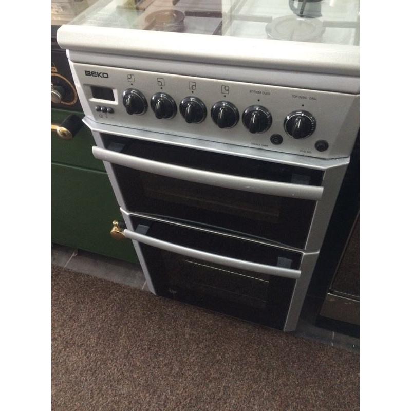 Silver beko 50cm gas cooker grill & double oven good condition with guarantee