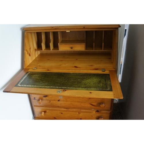 Solid Pine Bureau / Writing Desk with leather inlay