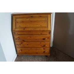 Solid Pine Bureau / Writing Desk with leather inlay