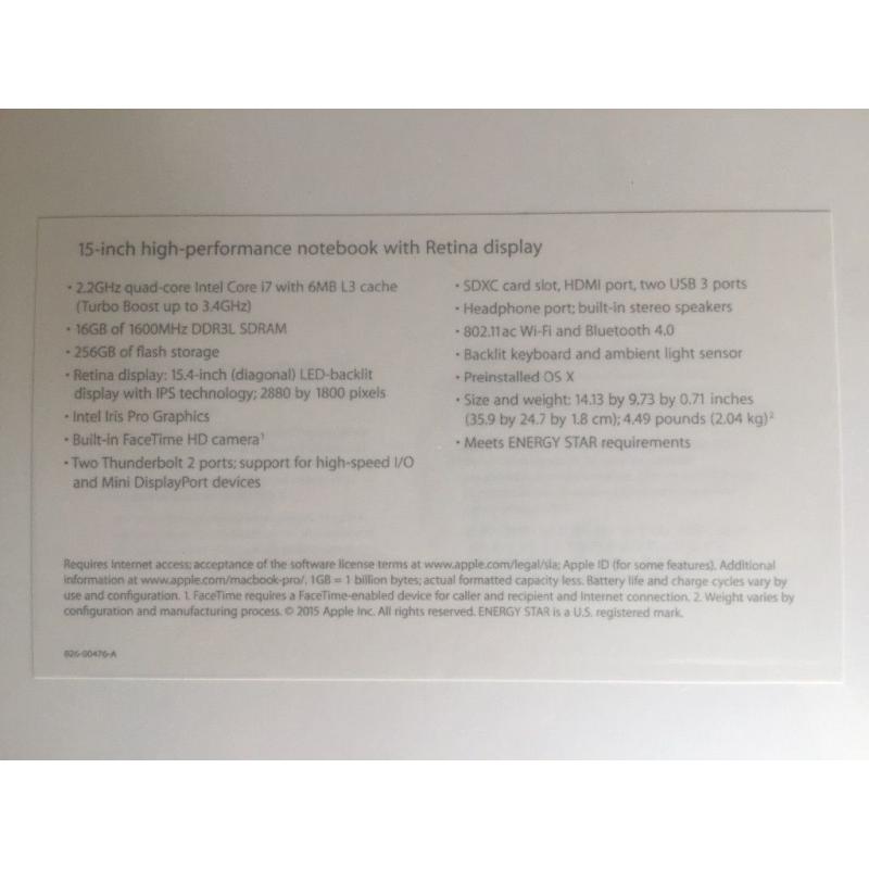 MacBook Pro 15inch - Latest Mid 2015 - 2.2GHZ - Brand New Sealed