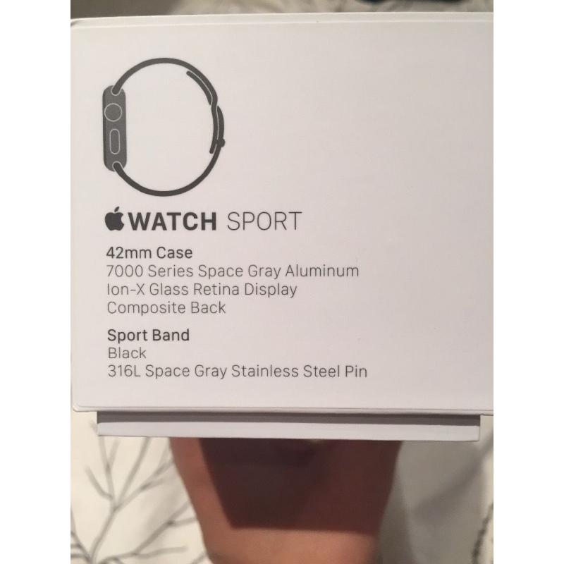 Apple Iwatch sport , brand new , unwanted gift. 42mm case.7000 series. Black sport band.Boxed.