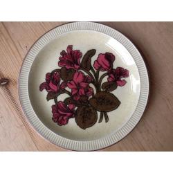 6 Retro Poole Pottery tea plates in Cyclamen pattern on Broadstone