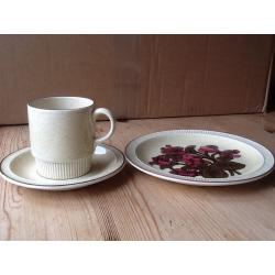 6 Retro Poole Pottery tea plates in Cyclamen pattern on Broadstone