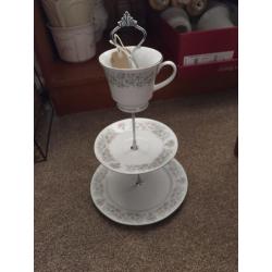 3 tier cake stand shabby chic cup set