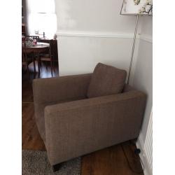 Settee, armchair and matching footstool (recently restuffed)