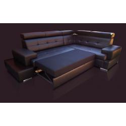 NEW HUGE CORNER SOFA BED BLACK LEATHER RIGHT HAND CORNER SLEEPING SURFACE ADJUSTABLE HEADBOARDS