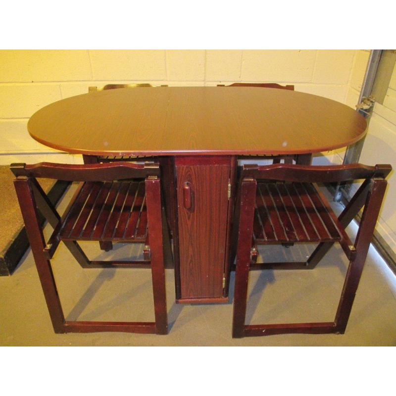 DROP LEAF GATE LEG BUTTERFLY STYLE DINING TABLE WITH FOUR 4 FOLDING CHAIRS INSET FREE DELIVERY