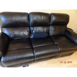 Like NEW DFS Black Leather Sofa with 2 Electric Recliners