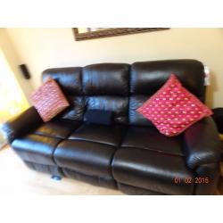Like NEW DFS Black Leather Sofa with 2 Electric Recliners