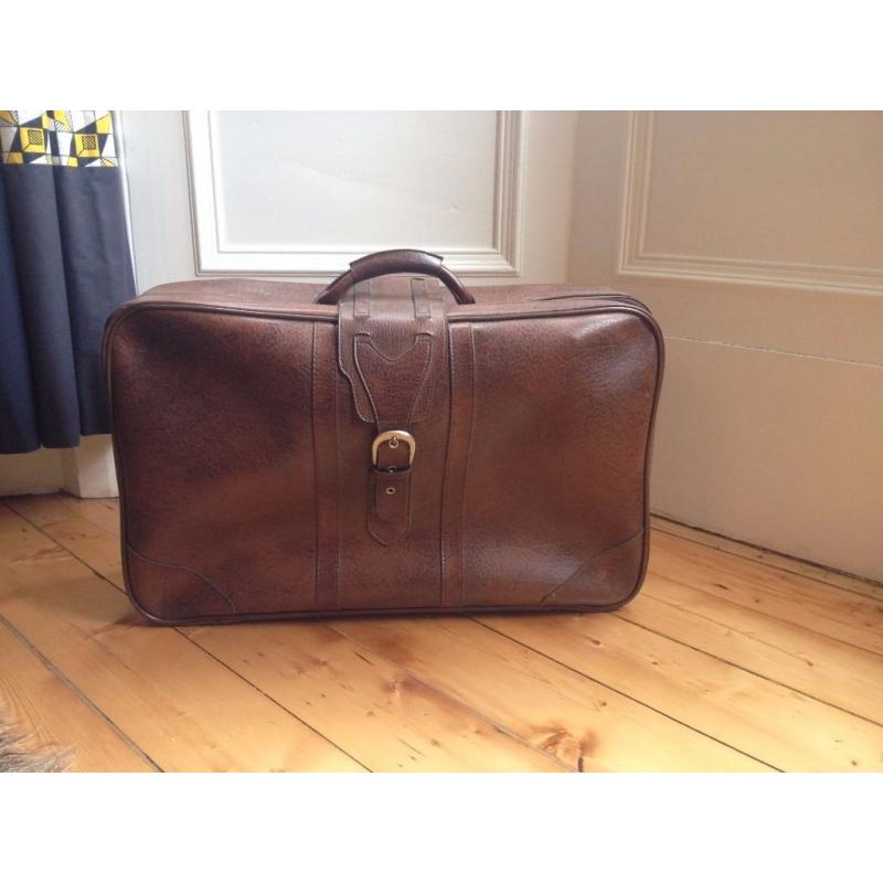 Authentic vintage 1970s dark brown suitcase -- excellent condition