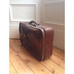 Authentic vintage 1970s dark brown suitcase -- excellent condition
