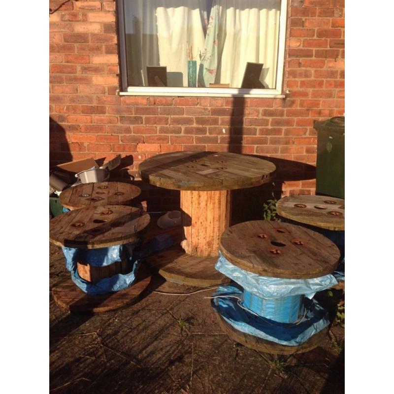 Cable reel table and chairs for sale.