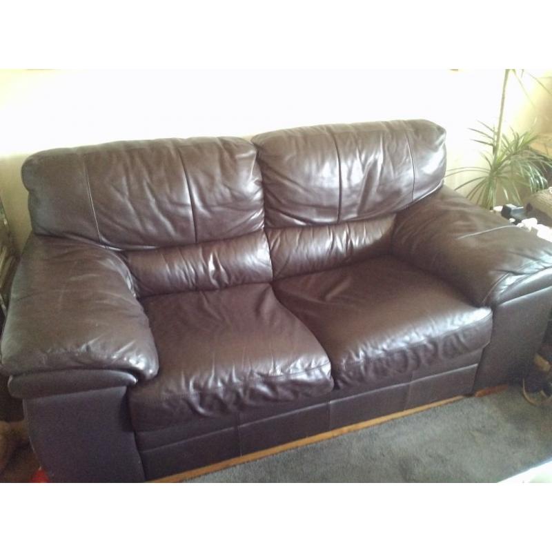2 Sofas Brown Leather 2 Seater Sofa & 2 seater fabric sofa! Must go ASAP