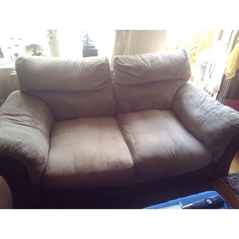 2 Sofas Brown Leather 2 Seater Sofa & 2 seater fabric sofa! Must go ASAP