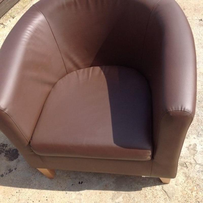 Brown faux leather bucket chair