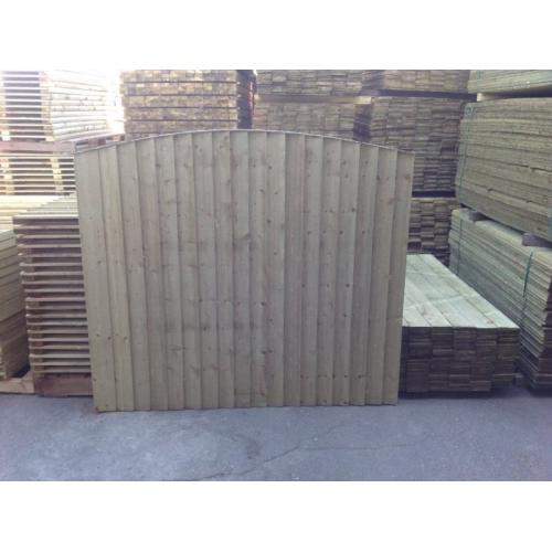 Heavy duty arched top Tanalised timber fence panels vertical board, feather edge