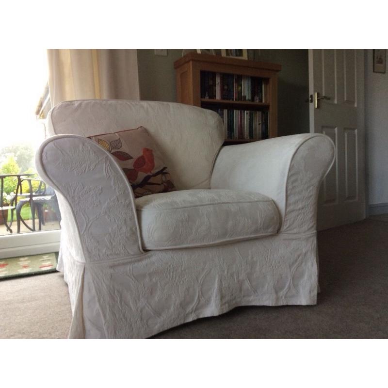 3 seater settee and chair with removable/washable covers. Including a spare set.