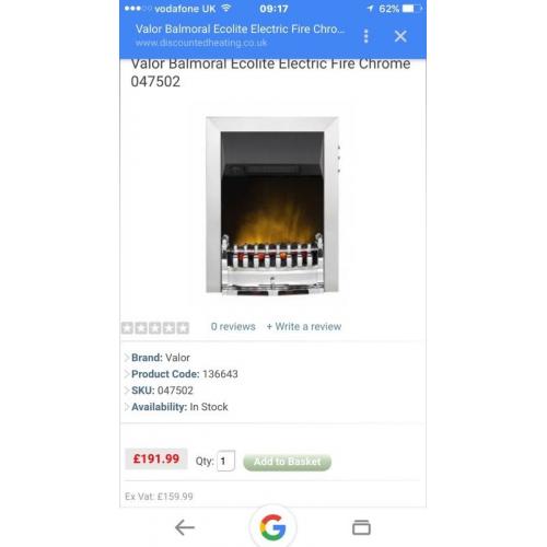 Ecolite electric fire chrome (new in box)