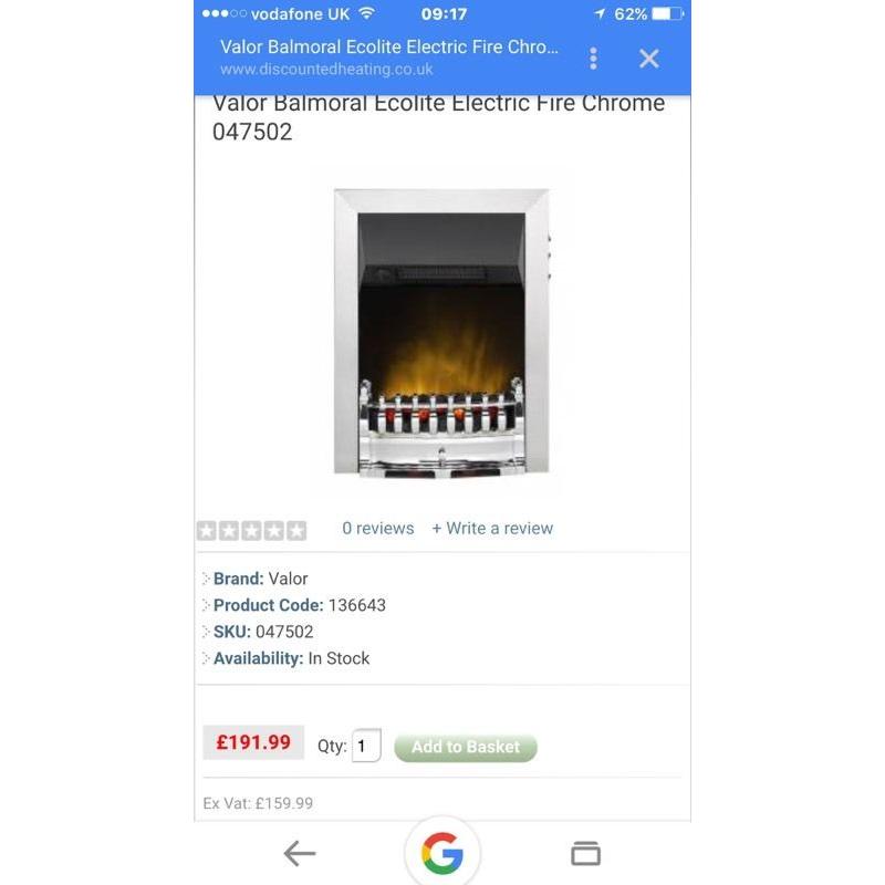 Ecolite electric fire chrome (new in box)