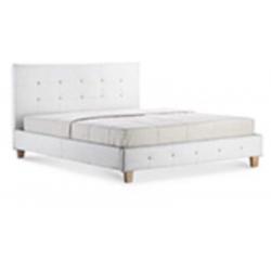 White faux leather double bed with diamanté on headboard and footboard