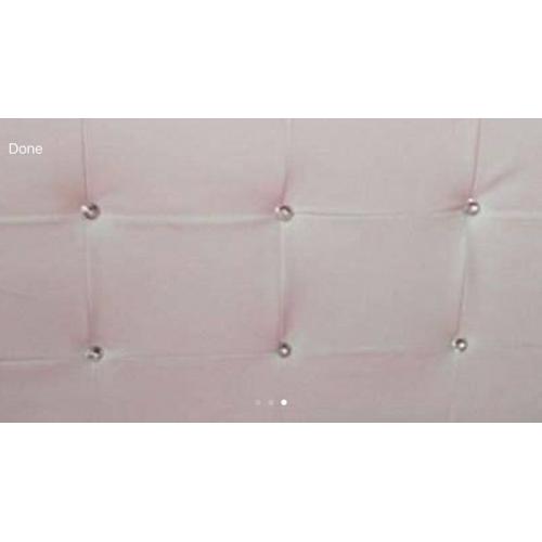 White faux leather double bed with diamanté on headboard and footboard