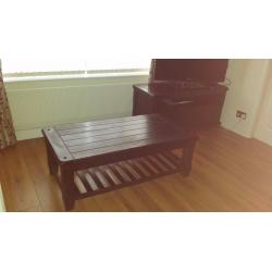 Solid Wooden Coffee Table and TV Cabinet - Dark Wood - Living Room Furniture