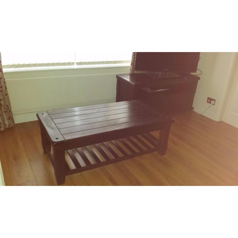 Solid Wooden Coffee Table and TV Cabinet - Dark Wood - Living Room Furniture