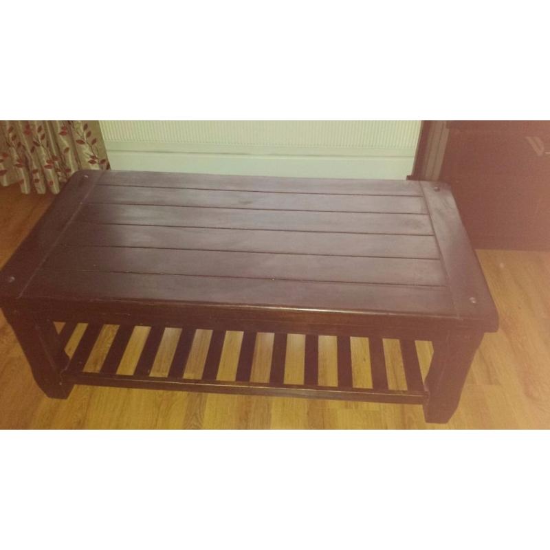 Solid Wooden Coffee Table and TV Cabinet - Dark Wood - Living Room Furniture