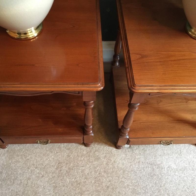 Cherry wood lamp tables and lamps
